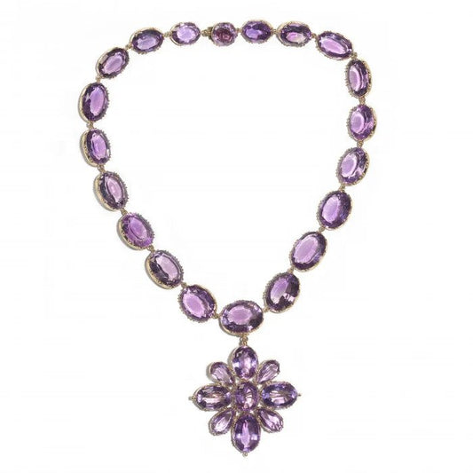 Antique Victorian Amethyst Riviere Necklace and Cross Pendant