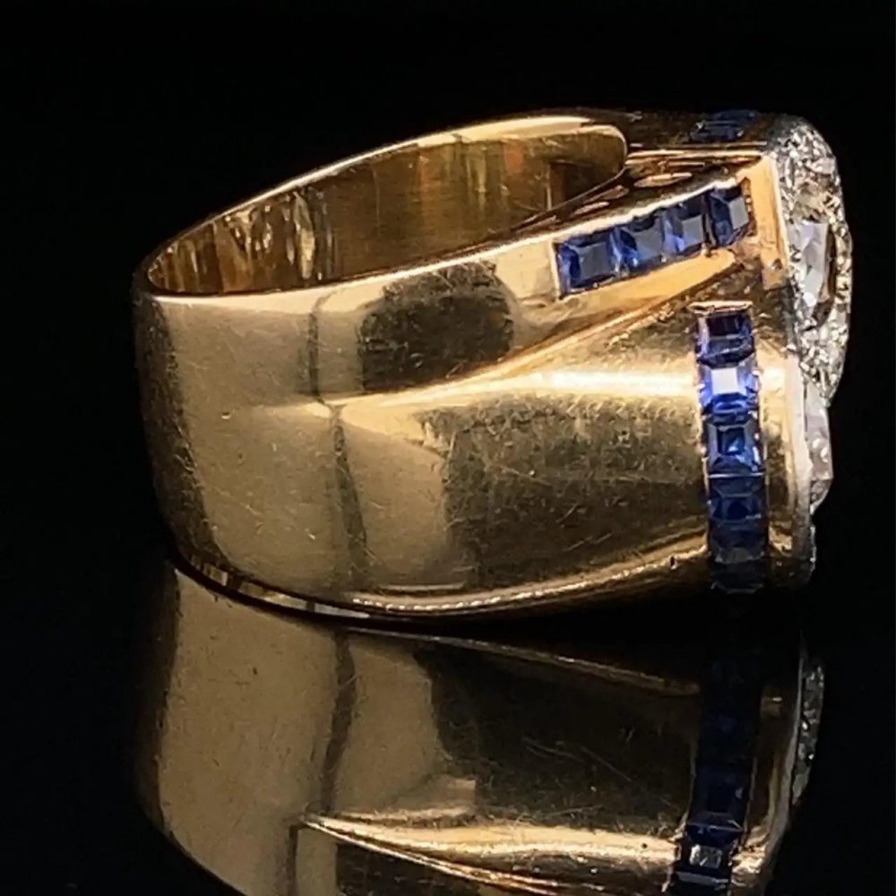Vintage French 1940s Retro Diamond and Sapphire Toi et Moi Dress Ring