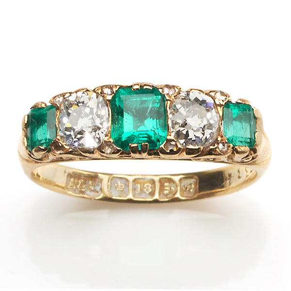 Antique Edwardian Emerald and Diamond Five Stone Ring