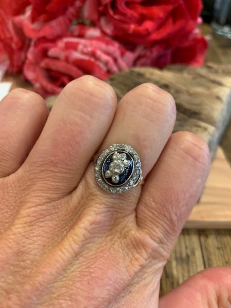 Georgian Antique Rose Cut Diamond Blue Glass Ring