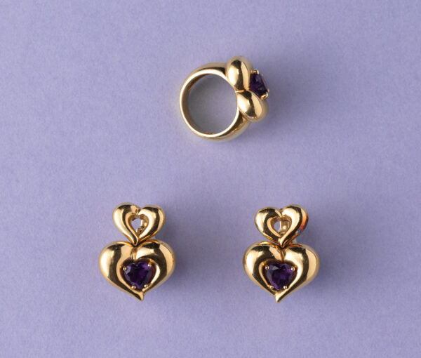 Van Cleef and Arpels Amethyst and 18ct Gold Heart Shaped Ring Earrings