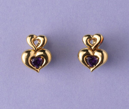 Van Cleef and Arpels Amethyst and 18ct Gold Heart Shaped Ring and Earrings Suite; Signed and numbered: Van Cleef & Arpels, Circa 1990.