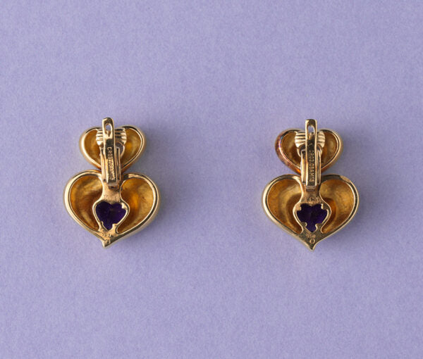 Van Cleef and Arpels Amethyst and 18ct Gold Heart Shaped Ring and Earrings Suite; Signed and numbered: Van Cleef & Arpels, Circa 1990.