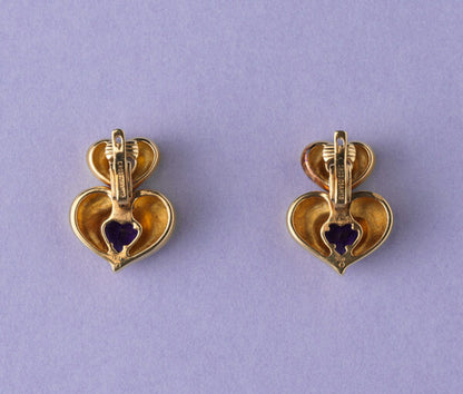 Van Cleef and Arpels Amethyst and 18ct Gold Heart Shaped Ring and Earrings Suite; Signed and numbered: Van Cleef & Arpels, Circa 1990.