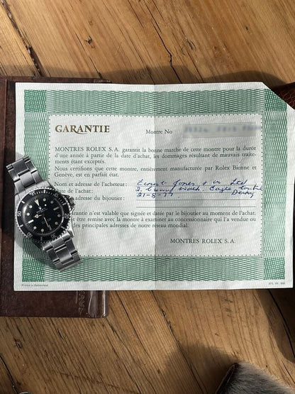 Vintage Rolex Submariner Mark I No Date Watch Ref 5513 in Original Condition, Circa 1977 with original certificate