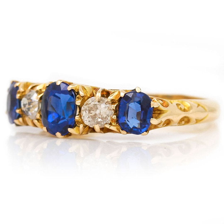 Antique Edwardian Sapphire and Diamond Five Stone Ring