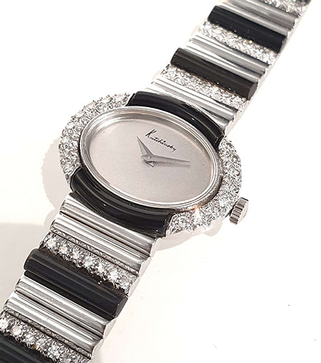 Vintage Kutchinsky Watch by Chopard with Onyx and Diamonds in 18ct White Gold, Circa 1970s