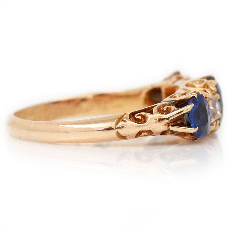 Antique Edwardian Sapphire and Diamond Five Stone Ring