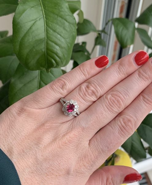 0.99ct Ruby and Diamond Oval Cluster Dress Ring in 18ct White Gold