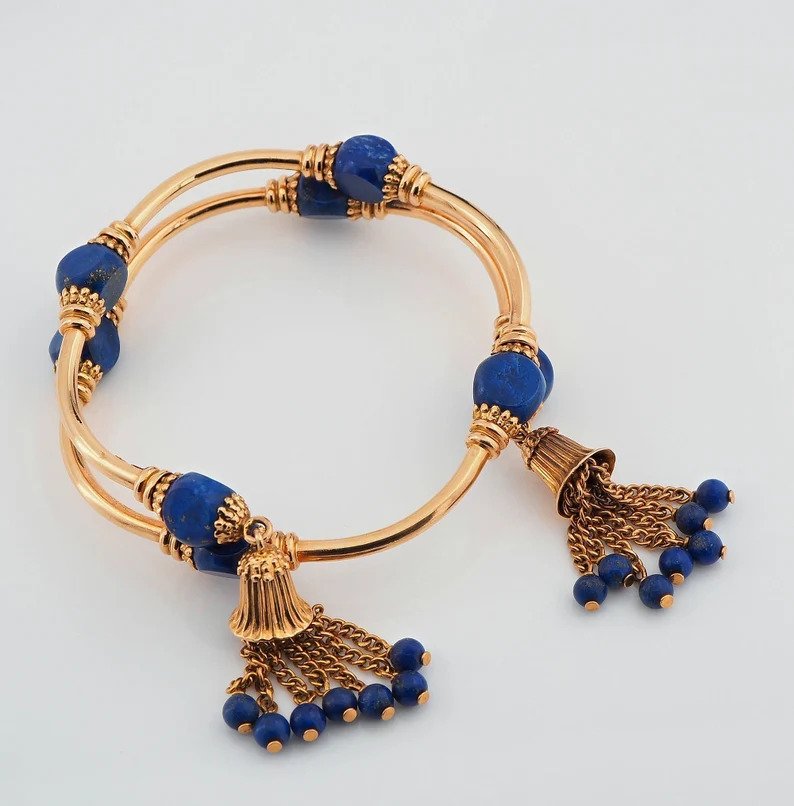 Vintage Italian Weingrill Lapis Lazuli and 18ct Yellow Gold Venezia Bracelet