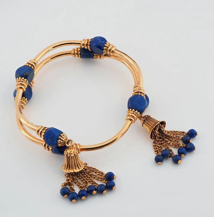 Vintage Italian Weingrill Lapis Lazuli and 18ct Yellow Gold Venezia Bracelet