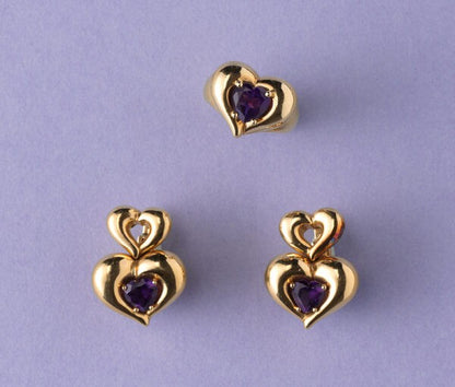 Van Cleef and Arpels Amethyst and 18ct Gold Heart Shaped Ring and Earrings Suite; Signed and numbered: Van Cleef & Arpels, Circa 1990.