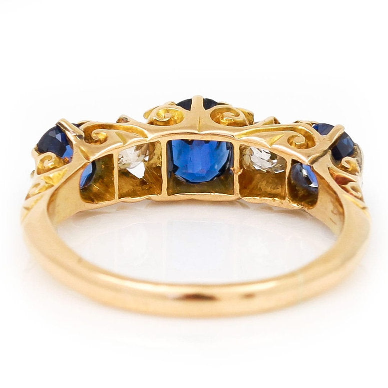 Antique Edwardian Sapphire and Diamond Five Stone Ring