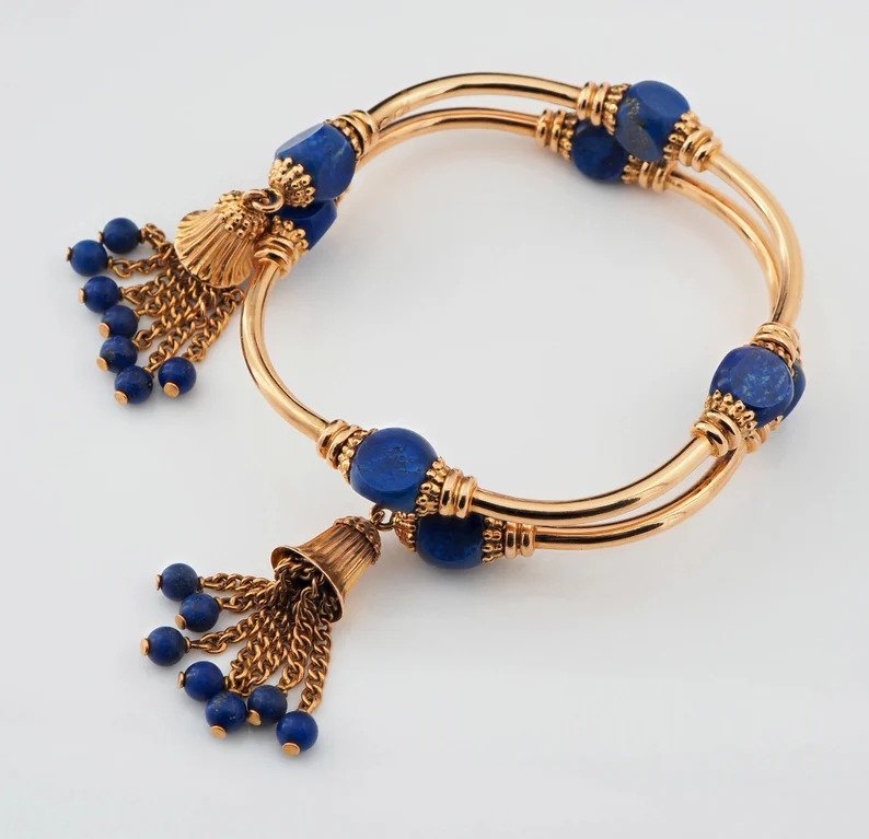 Vintage Italian Weingrill Lapis Lazuli and 18ct Yellow Gold Venezia Bracelet