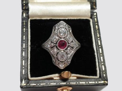 Antique Ruby and Diamond Plaque Dress Ring in Platinum