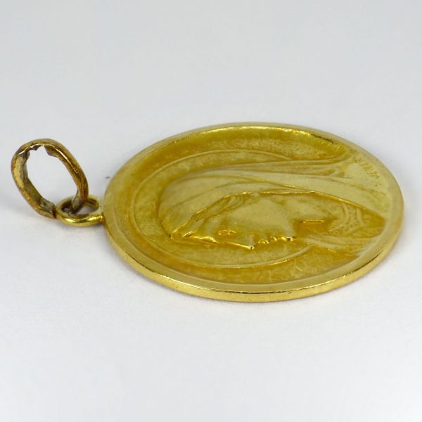 French Virgin Mary 18ct Yellow Gold Medal Pendant, Signed Jener