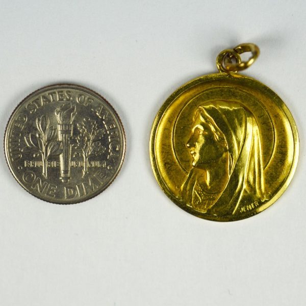 French Virgin Mary 18ct Yellow Gold Charm Pendant