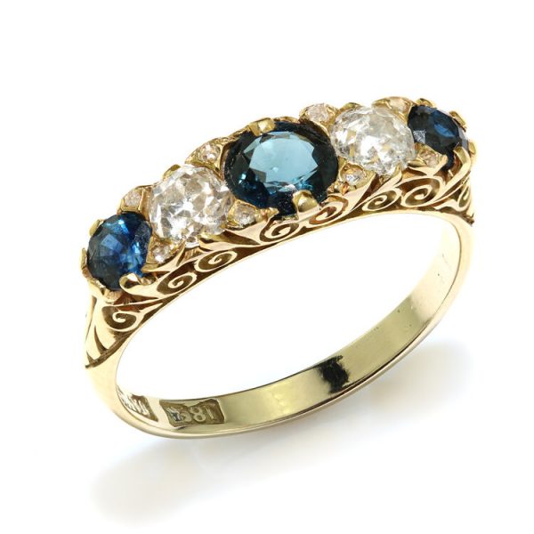 Antique Victorian Sapphire and Diamond Five Stone Ring