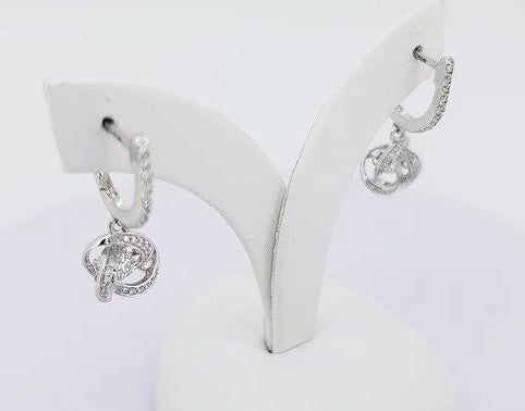 0.40ct Diamond Drop Earrings; brilliant diamond encompassed within a diamond set knot, suspended from a diamond set bale, 18ct white gold.