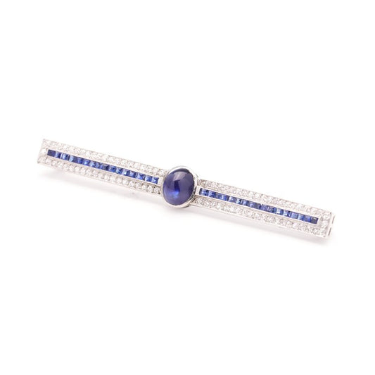 Art Deco Sapphire and Diamond Bar Brooch in Platinum