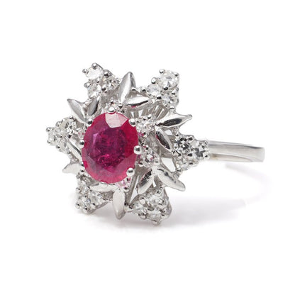 Vintage 1ct Ruby and Diamond Floral Cluster Dress Ring