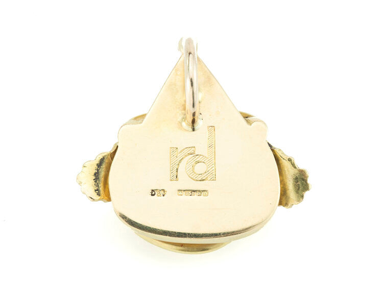 Vintage Deakin and Francis Gem Set 18ct Yellow Gold Clown Pendant; set with a diamond, cabochon sapphires and a ruby, with initials RD, Birmingham 1979