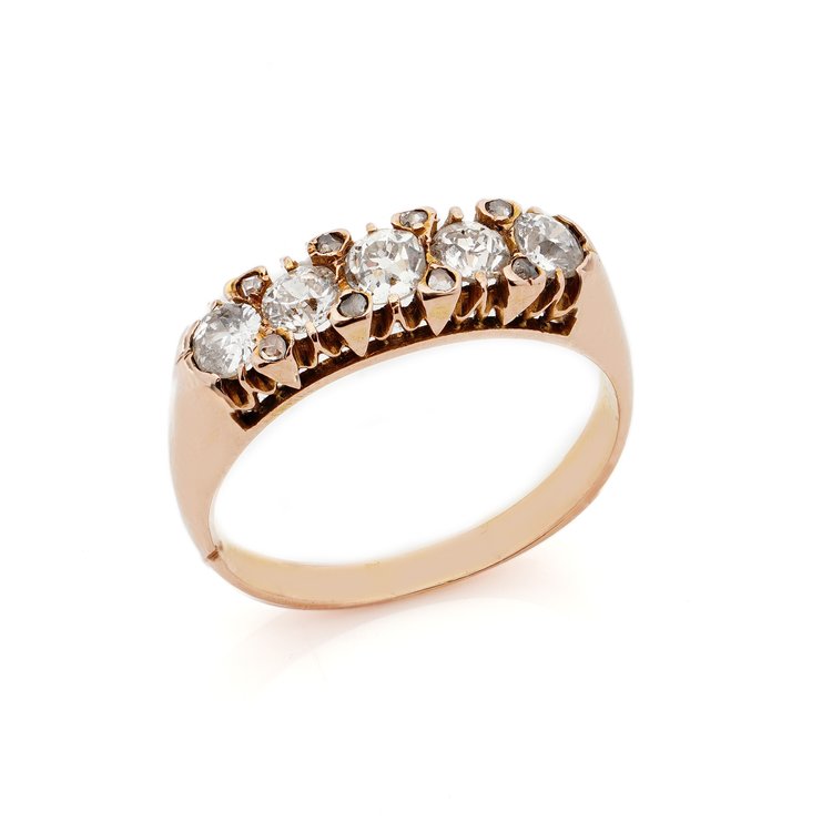 Antique Victorian Old Cut Diamond Five Stone Ring