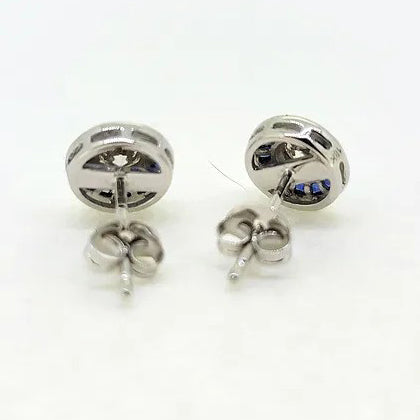 0.50ct Diamond and Calibre Sapphire Target Cluster Stud Earrings