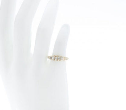 Antique Victorian Old Cut Diamond Five Stone Ring; set with five graduating old-cut diamonds, in 15ct yellow gold. Made in England, Circa 1860s