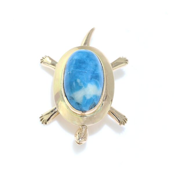 Vintage Wai Kee Gold Tortoise Brooch with Sodalite Stone
