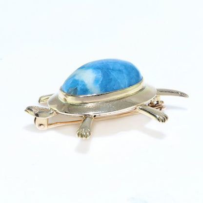 Vintage Wai Kee Gold Tortoise Brooch with Sodalite Stone