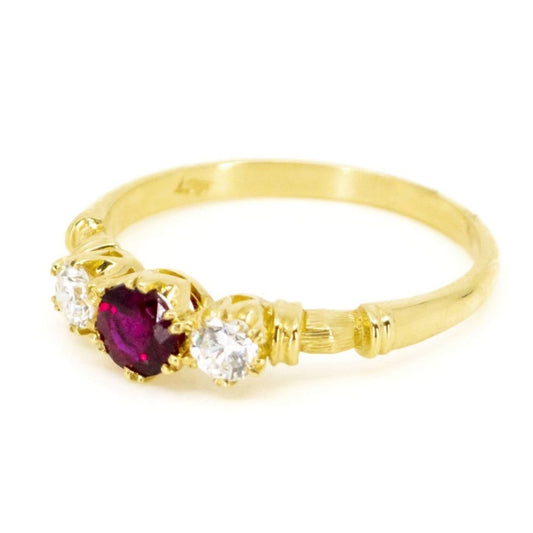 Vintage Ruby and Diamond Three Stone Ring