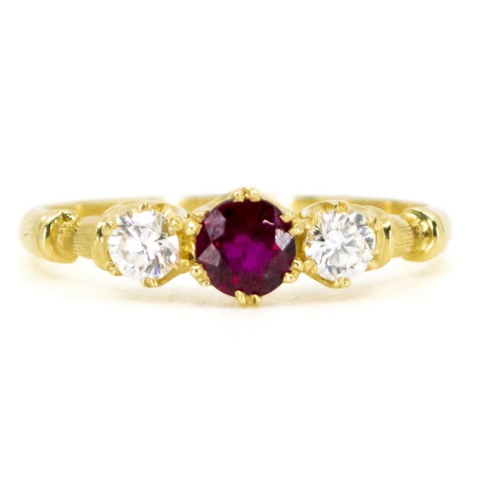 Vintage Ruby and Diamond Three Stone Ring