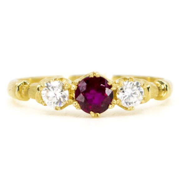 Vintage Ruby and Diamond Three Stone Ring
