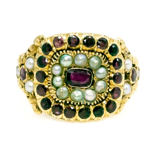 Antique Georgian Garnet and Pearl Ring