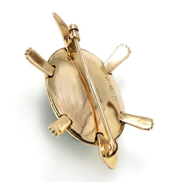 Wai Kee Gold Tortoise Brooch with Sodalite Stone