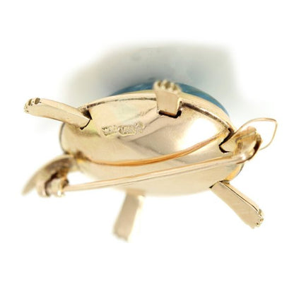 Vintage Wai Kee Gold Tortoise Brooch with Sodalite Stone