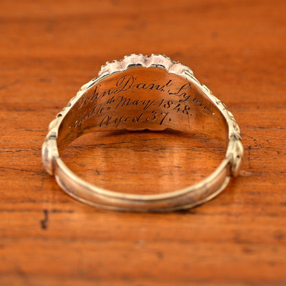 Antique Regency Natural No Heat Ruby and Old Mine Cut Diamond Cluster Memorial Ring engraved to reverse