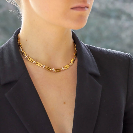 Vintage Hermès diamond chain necklace set in 18 carat yellow gold.