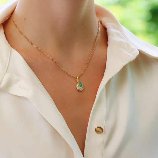 Vintage Van Cleef & Arpels chrysoprase and diamond pendant in gold.