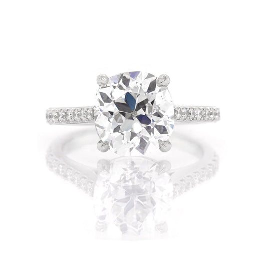 Platinum 3.56 Carat Cushion-Cut Diamond Ring with Diamond-Set Shoulder