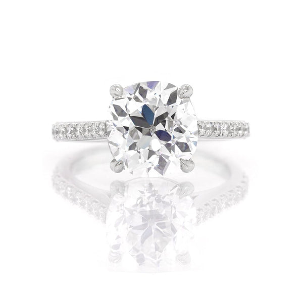 Platinum 3.56 Carat Cushion-Cut Diamond Ring with Diamond-Set Shoulder