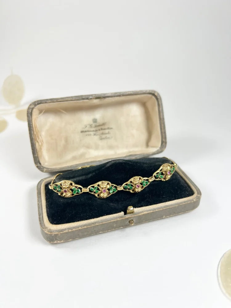 Antique 18 Carat Yellow Gold Bracelet With Rubies And Enamel