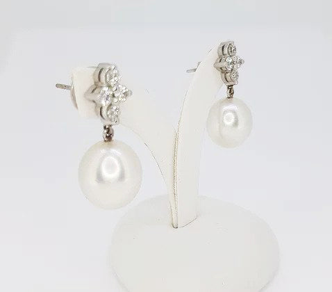 South Sea Pearl and Diamond Drop Earrings in 18ct White Gold