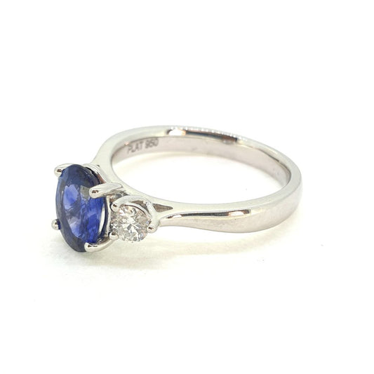 1.41ct Oval Sapphire and Diamond Three Stone Engagement Ring in Platinum