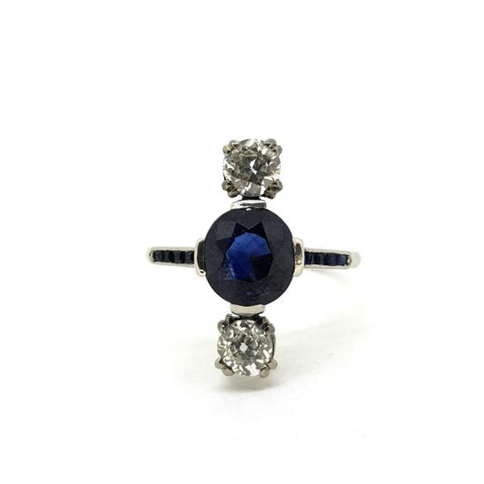 Sapphire and Diamond Three Stone Ring in Platinum