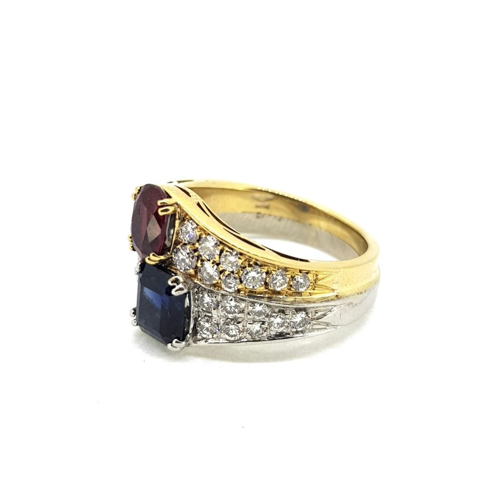 Sapphire, Ruby and Diamond Two Tone Gold Ring