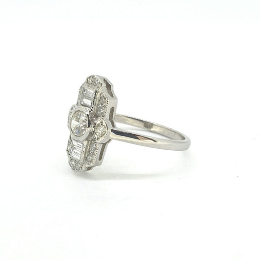 Art Deco Style 0.75ct Diamond Plaque Ring in Platinum