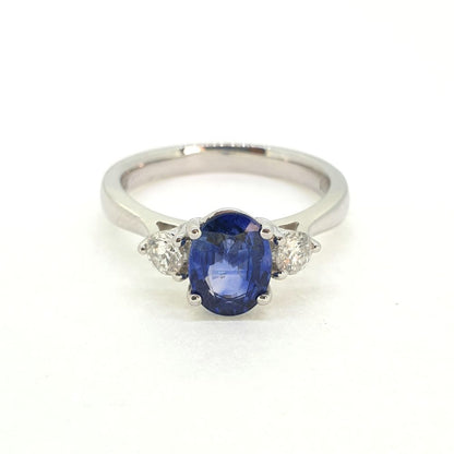 1.41ct Oval Sapphire and Diamond Three Stone Ring in Platinum