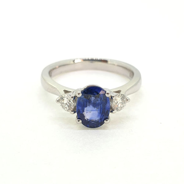 1.41ct Oval Sapphire and Diamond Three Stone Ring in Platinum